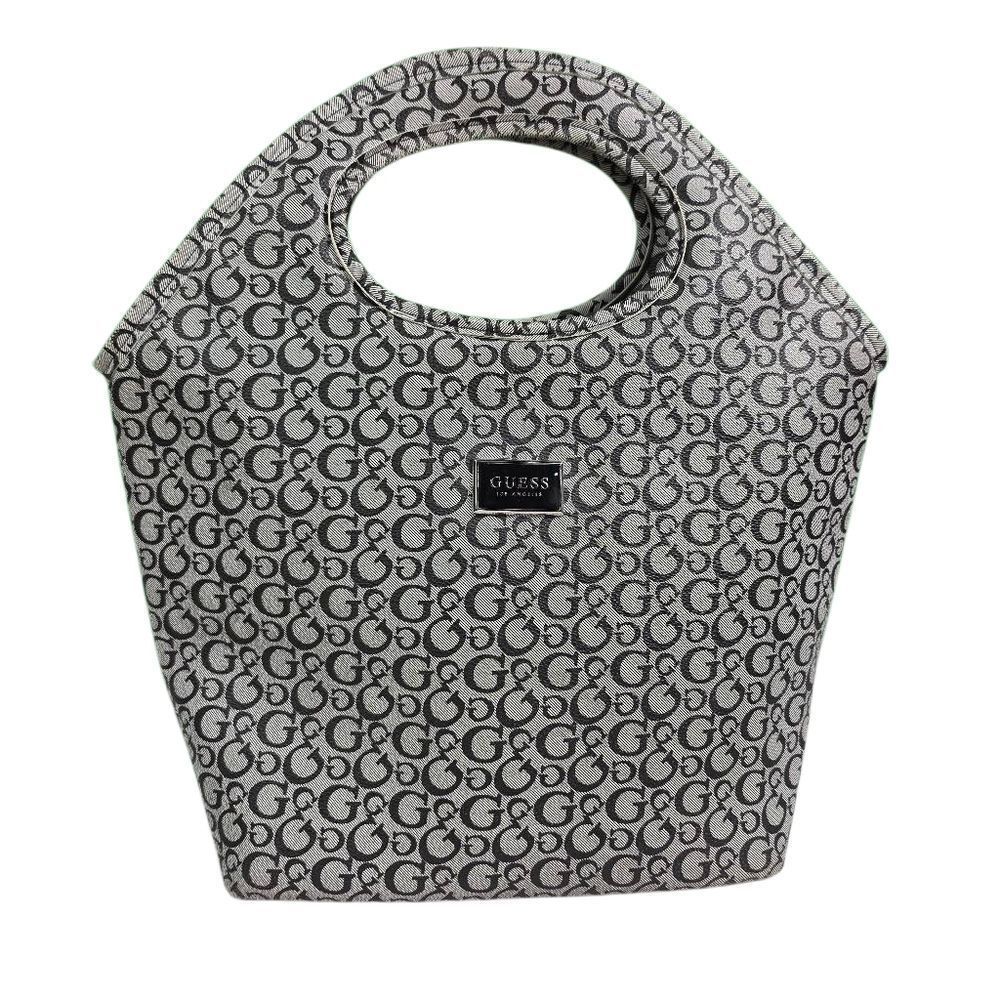 GUESS Gray Monogram Tote Shoulder Bag with Cutout Handles